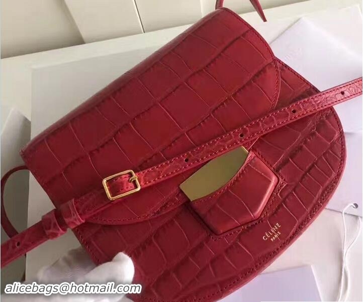 Best Grade Celine Croco Pattern Small Trotteur Shoulder Bag 72112 Red