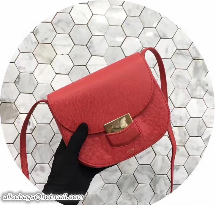 Popular Style Celine Grained Calfskin Small Trotteur Shoulder Bag 72110 Cerise