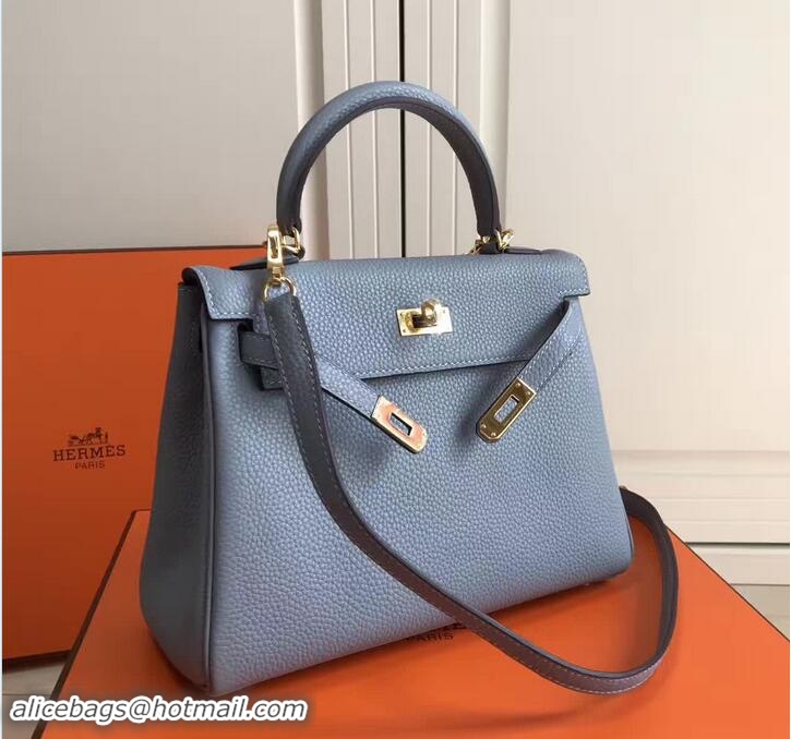 Most Popular Hermes Kelly 25cm In Original Calfskin Leather Bag 72201 Light Blue