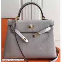 Fashion Hermes Kelly 25cm In Original Calfskin Leather Bag 72201 Grey