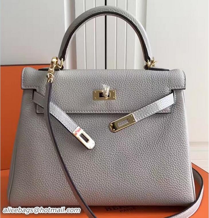 Fashion Hermes Kelly 25cm In Original Calfskin Leather Bag 72201 Grey