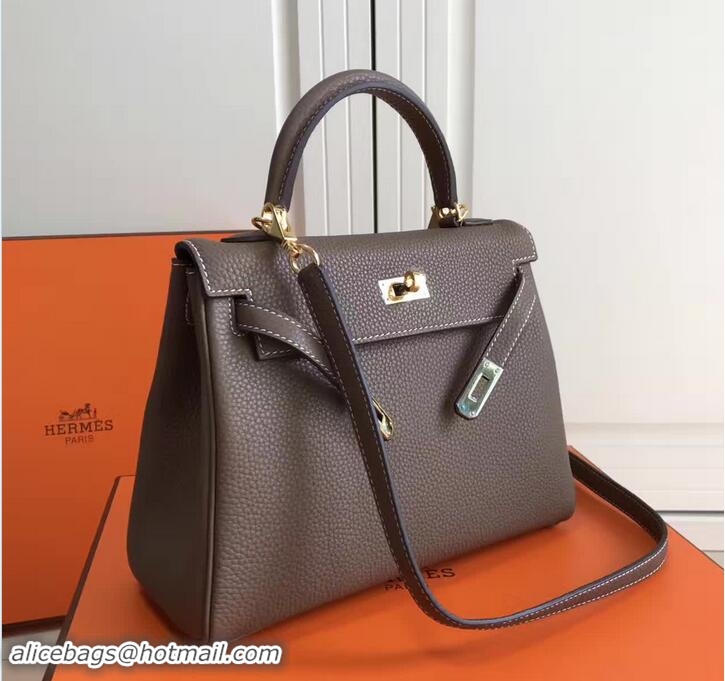 Unique Discount Hermes Kelly 25cm In Original Calfskin Leather Bag 72201 Etoupe