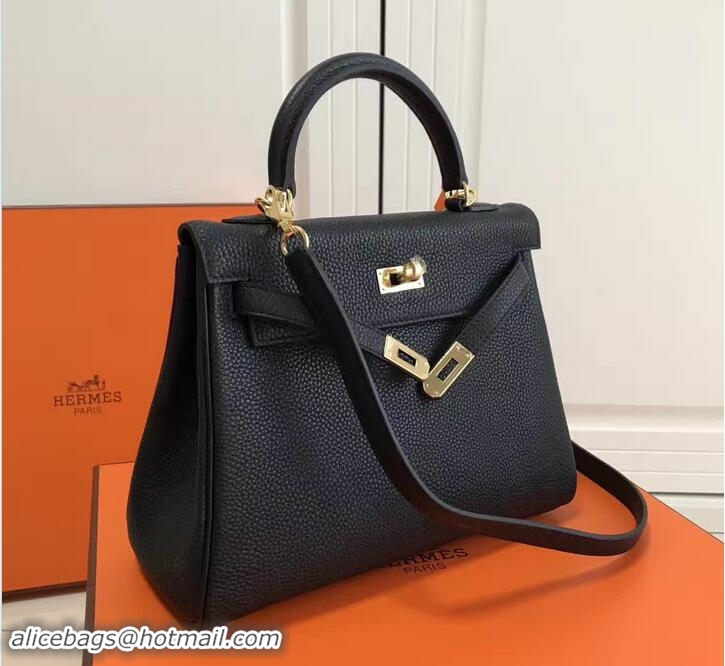 Classic Specials Hermes Kelly 25cm In Original Calfskin Leather Bag 72201 Black