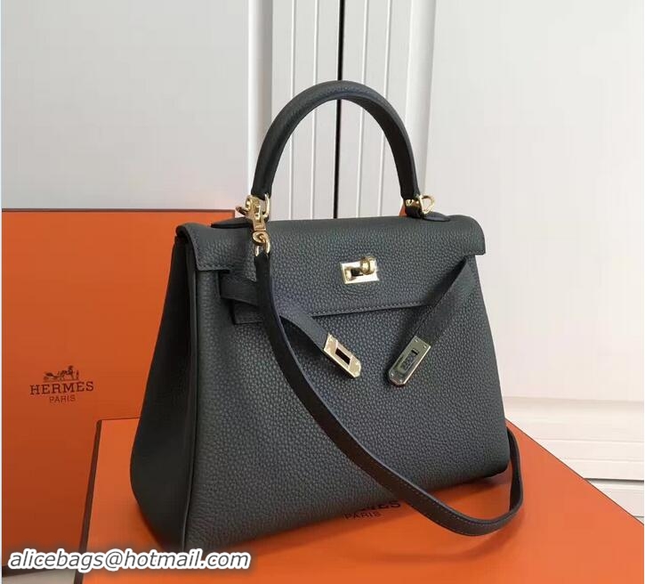 Good Hermes Kelly 25cm In Original Calfskin Leather Bag 72201 Dark Green