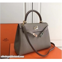 Duplicate Hermes Kelly 25cm In Original Calfskin Leather Bag 72201 Dark Grey