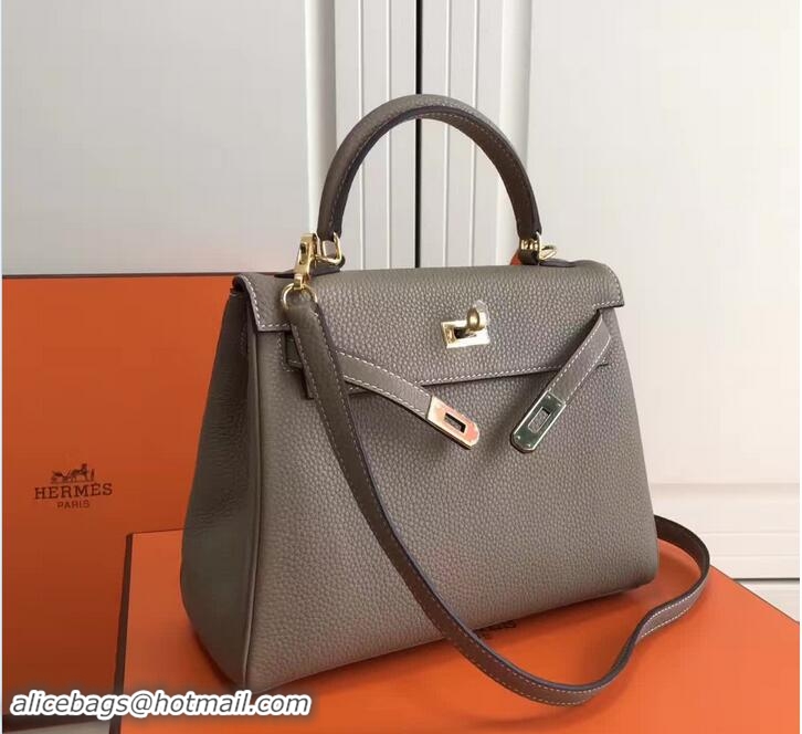 Duplicate Hermes Kelly 25cm In Original Calfskin Leather Bag 72201 Dark Grey