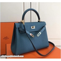 Cheap Hermes Kelly 25cm In Original Calfskin Leather Bag 72201 Blue