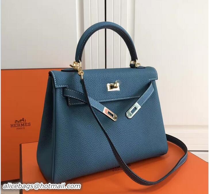 Cheap Hermes Kelly 25cm In Original Calfskin Leather Bag 72201 Blue