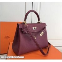 Classic Hermes Kelly 25cm In Original Calfskin Leather Bag 72201 Burgundy