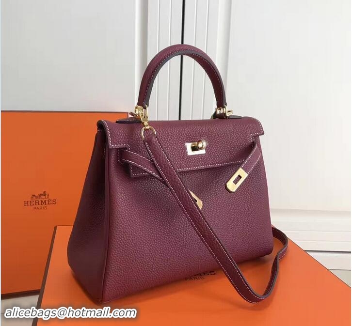 Classic Hermes Kelly 25cm In Original Calfskin Leather Bag 72201 Burgundy