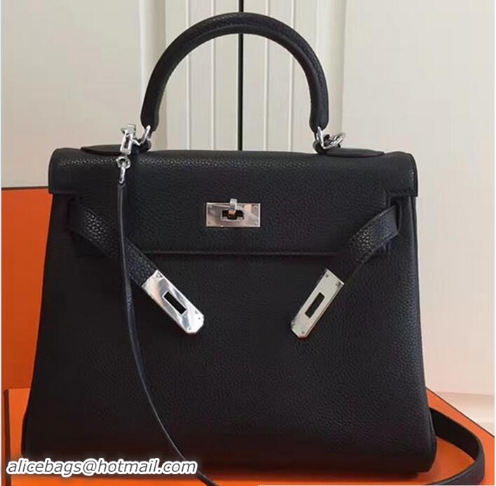 Luxury Hermes Kelly 28CM Bag In Togo Leather With Sliver Hardware 72302 Black