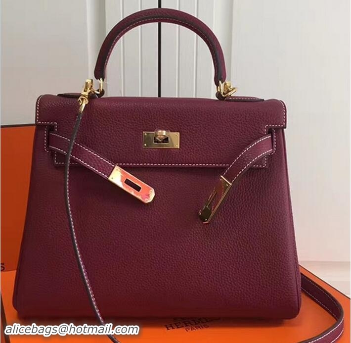 Good Quality Hermes Kelly 28CM Bag In Togo Leather With Gold Hardware 72302 Burgundy