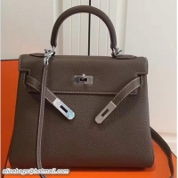 Shop Duplicate Hermes Kelly 28CM Bag In Togo Leather With Sliver Hardware 72302 Etoupe