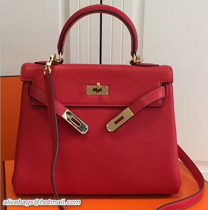 Duplicate Hermes Kelly 28CM/32CM Bag In Togo Leather With Gold Hardware 72302 Red