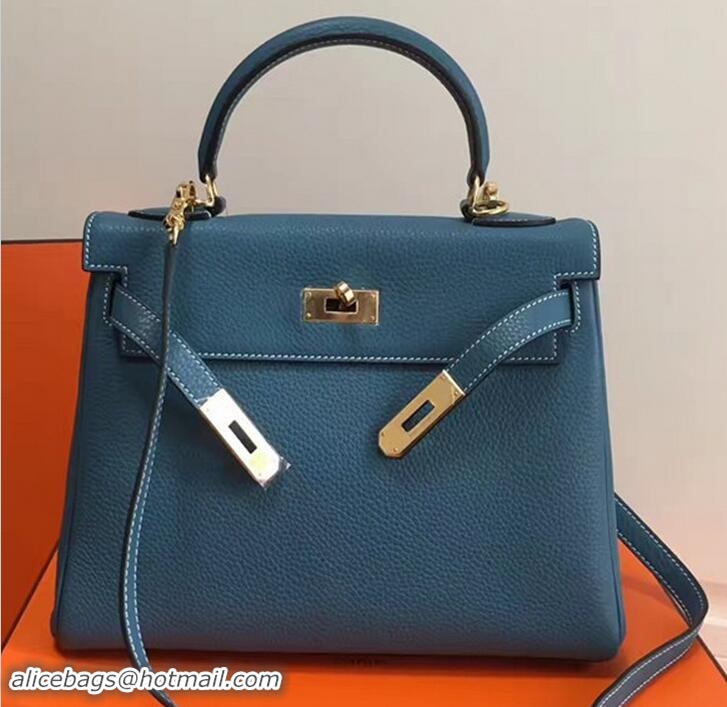 Duplicate Hermes Kelly 28CM/32CM Bag In Togo Leather With Gold Hardware 72302 Dark Blue