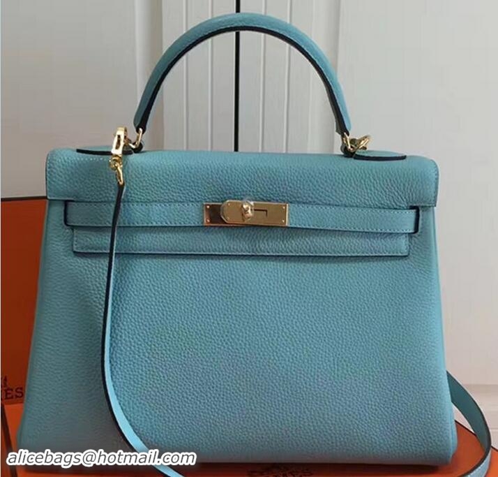 Well Crafted Hermes Kelly 28CM Bag In Togo Leather With Gold Hardware 72302 Light Blue