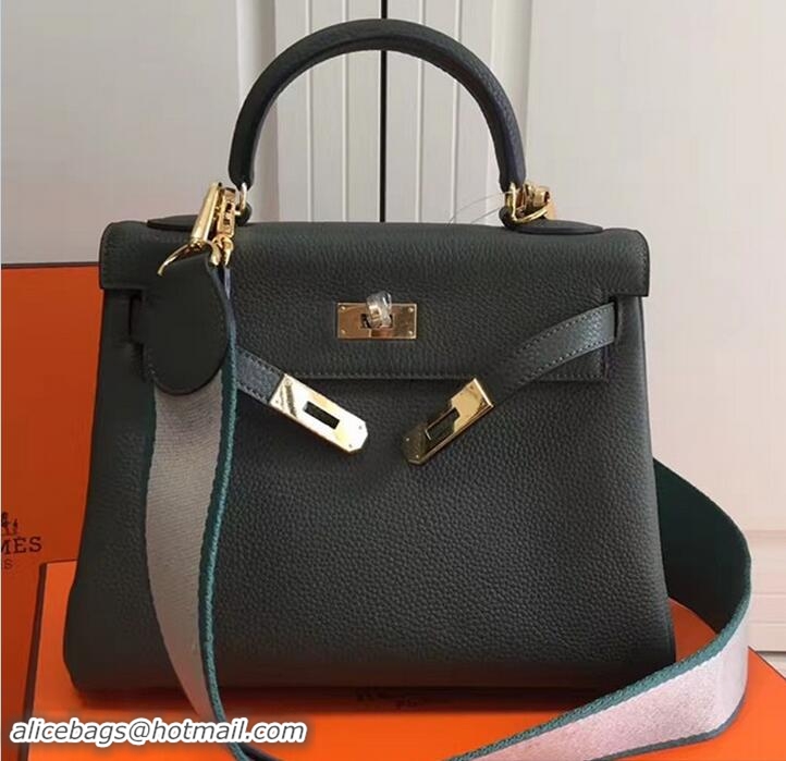 Well Hermes Kelly 28 Togo Leather With Amazon Strap Bag 72304 Dark Green