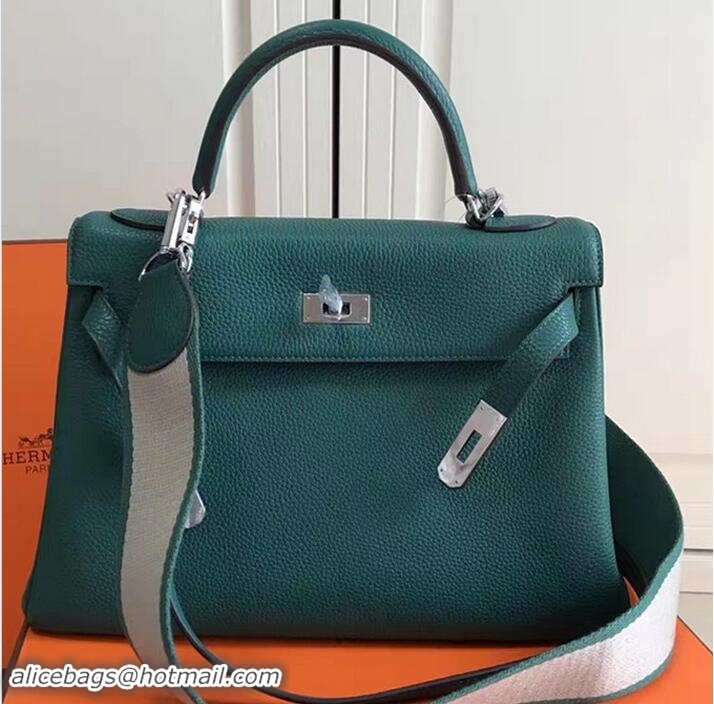 Top Grade Hermes Kelly 28 Togo Leather With Amazon Strap Bag 72304 Ocean Green