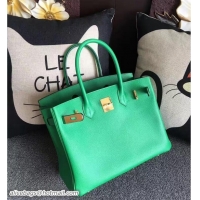 Stylish Hermes Birkin 30 Bag In Original Epsom Leather With Gold/Silver Hardware 72306 Green