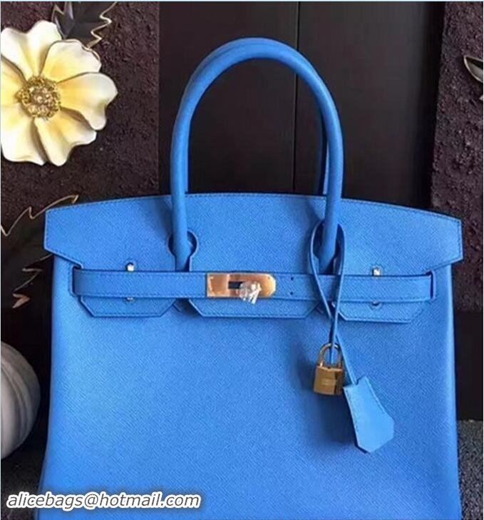 Stylish Hermes Birkin 30 Bag In Original Epsom Leather With Gold/Silver Hardware 72306 Blue