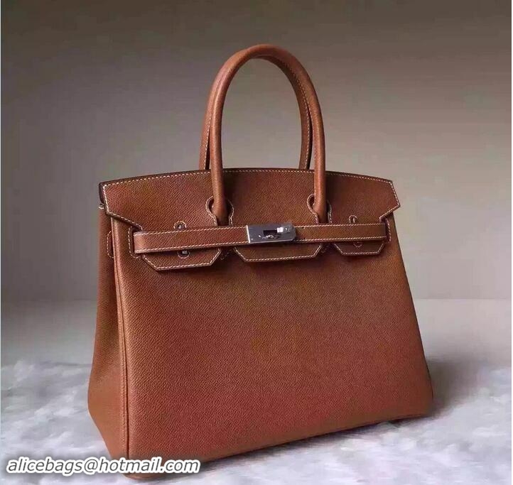 Luxury Hermes Birkin 30 Bag In Original Epsom Leather With Gold/Silver Hardware 72306 Brown