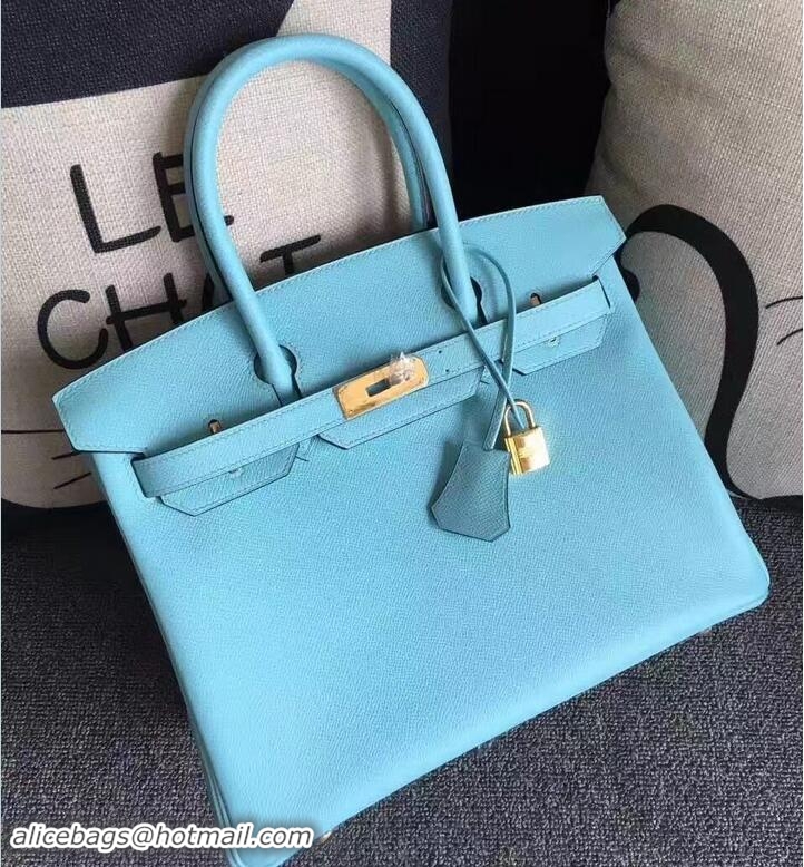 Luxurious Hermes Birkin 30 Bag In Original Epsom Leather With Gold/Silver Hardware 72306 Light Blue