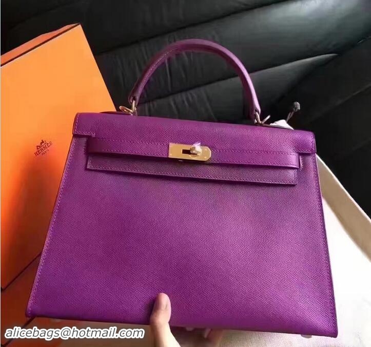 Traditional Discount Hermes Kelly 28CM Bag In Original Epsom Leather With Gold/Silver Hardware 72308 Purple