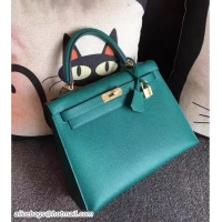 Classic Hot Hermes Kelly 28CM Bag In Original Epsom Leather With Gold/Silver Hardware 72308 Ice Green