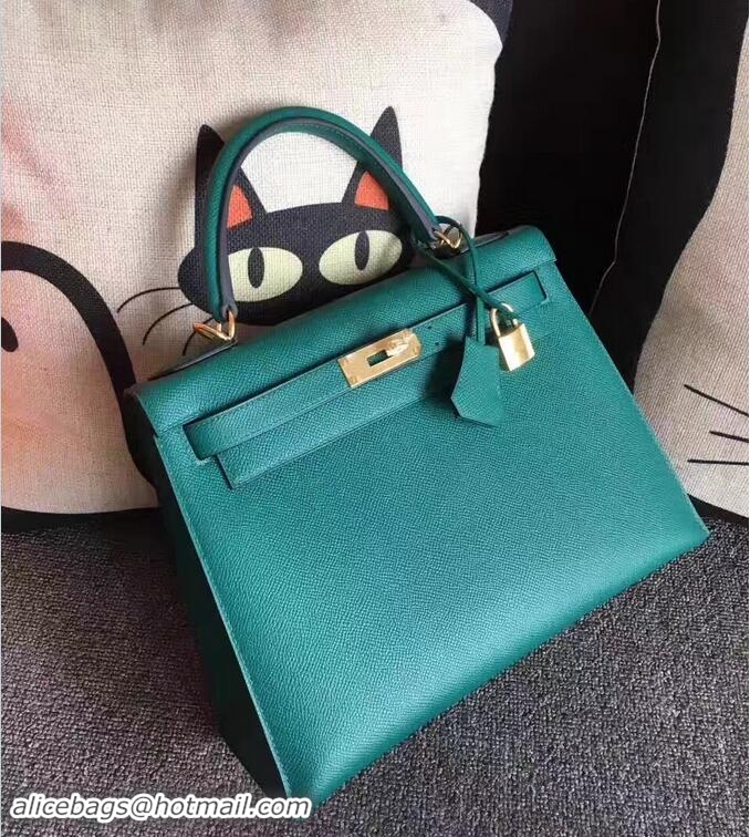 Classic Hot Hermes Kelly 28CM Bag In Original Epsom Leather With Gold/Silver Hardware 72308 Ice Green