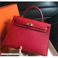 Purchase Hermes Kelly 28CM Bag In Original Epsom Leather With Gold/Silver Hardware 72308 Red