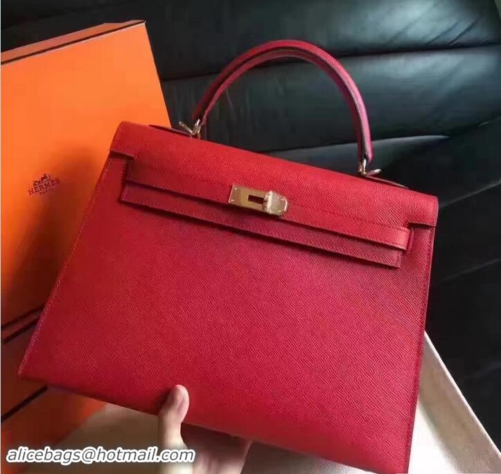 Purchase Hermes Kelly 28CM Bag In Original Epsom Leather With Gold/Silver Hardware 72308 Red