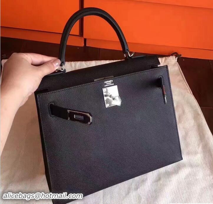 Purchase Hermes Kelly 28CM Bag In Original Epsom Leather With Gold/Silver Hardware 72308 Black