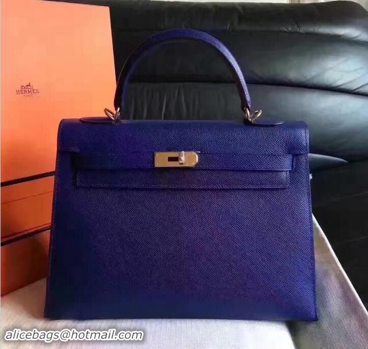 Discount Hermes Kelly 28CM Bag In Original Epsom Leather With Gold/Silver Hardware 72308 Dark Blue