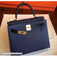 Pretty Style Hermes Kelly 28CM Bag In Original Epsom Leather With Gold/Silver Hardware 72308 Sapphire