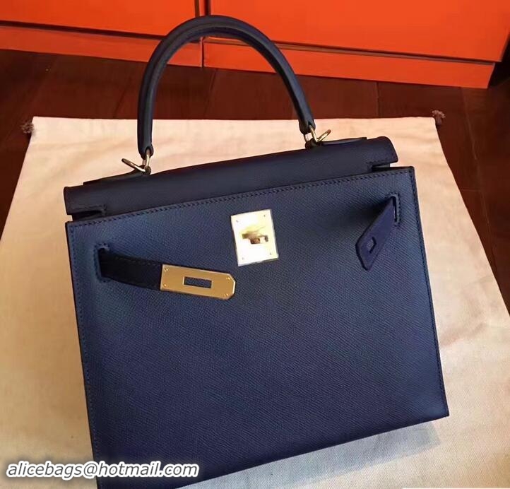 Pretty Style Hermes Kelly 28CM Bag In Original Epsom Leather With Gold/Silver Hardware 72308 Sapphire