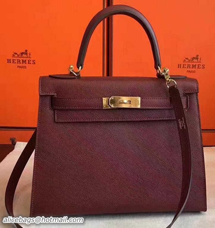 Classic Specials Hermes Kelly 28CM Bag In Original Epsom Leather With Gold/Silver Hardware 72308 Burgundy