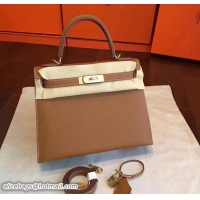 Good Looking Hermes Kelly 28CM Bag In Original Epsom Leather With Gold/Silver Hardware 72308 Brown