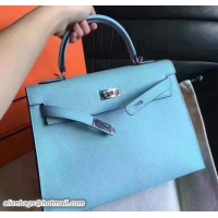 Feminine Hermes Kelly 28CM Bag In Original Epsom Leather With Gold/Silver Hardware 72308 Light Blue