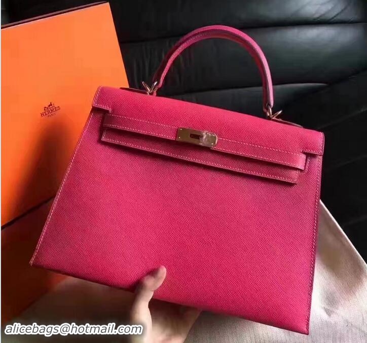 Inexpensive Hermes Kelly 28CM Bag In Original Epsom Leather With Gold/Silver Hardware 72308 Hot Pink