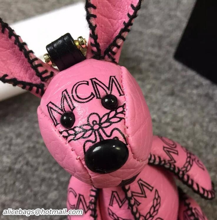 Charming MCM Visetos Signature Rabbit Bag Charm Pink 81004