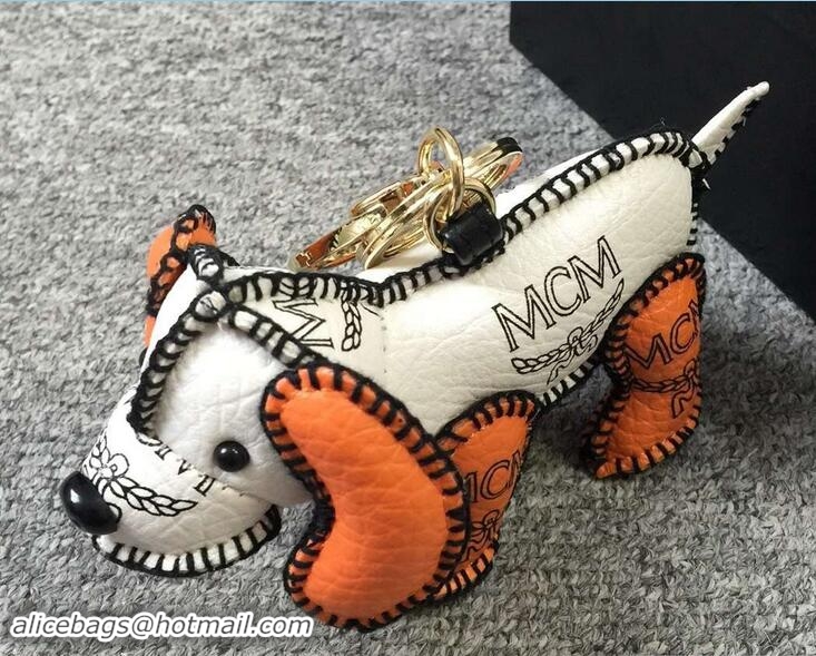 Fashion Luxury MCM Visetos Signature Dog Bag Charm White/Orange 81005