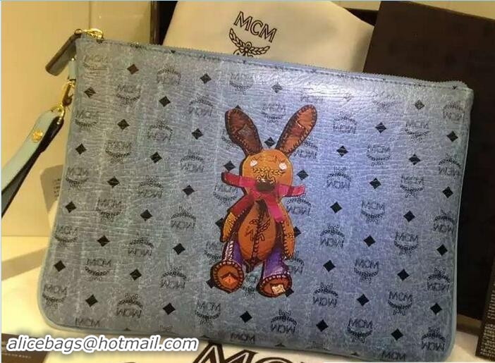 Best Grade MCM Rabbit Ipad Pouch Clutch Bag 81010 Blue