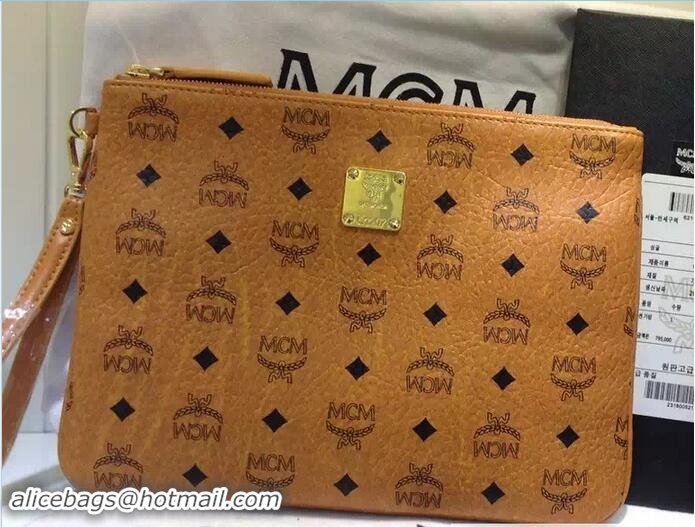 Discount MCM Stark Ipad Pouch Clutch Bag with Wristlet 81035 Cognac