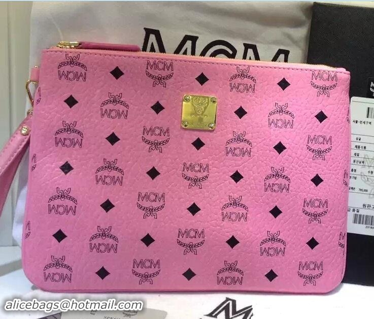 Refined MCM Stark Ipad Pouch Clutch Bag with Wristlet 81035 Pink