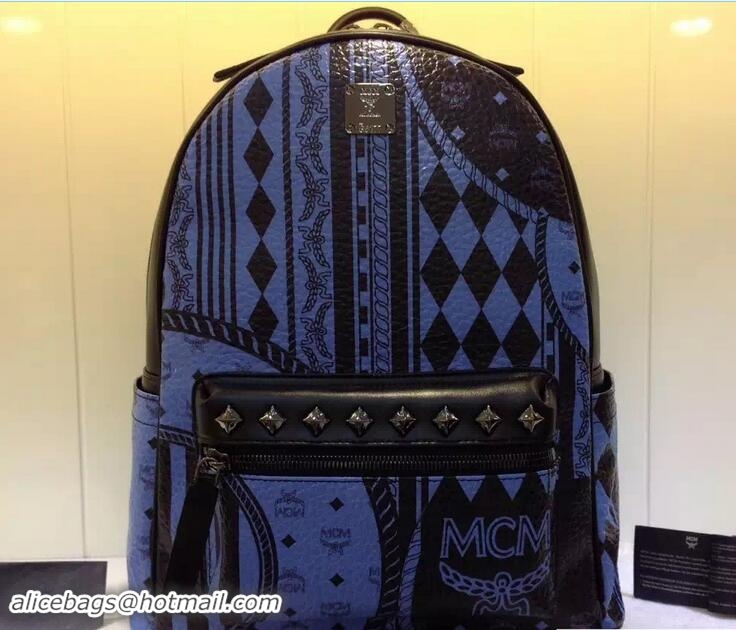 Duplicate MCM Stark Baroque Print Backpack Bag 81031 Blue