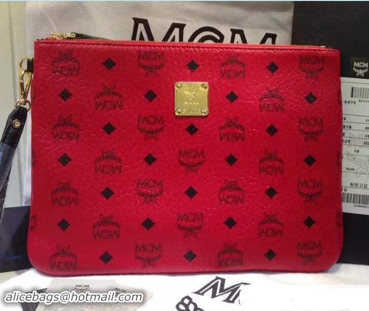 Classic Hot MCM Stark Ipad Pouch Clutch Bag with Wristlet 81035 Red