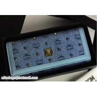 Original Cheap MCM Studded Color Visetos Tri-fold Large Wallet 81114 Blue