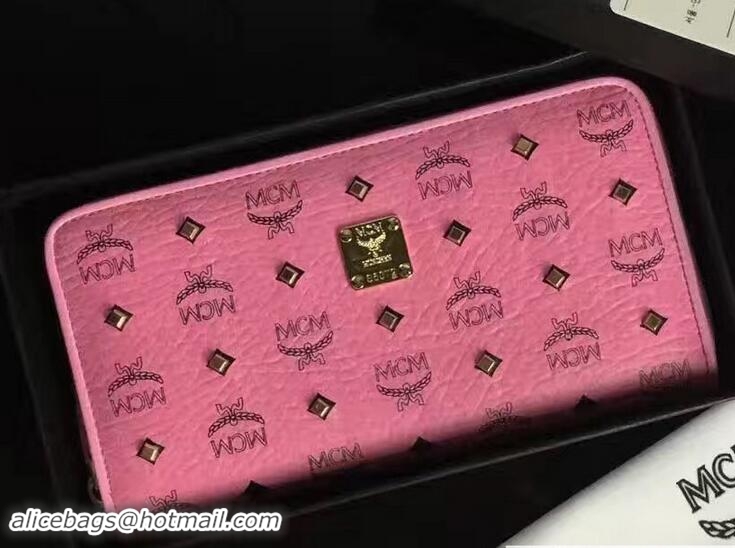 AAAAA MCM Studded Color Visetos Zip Around Large Wallet 81121 Pink