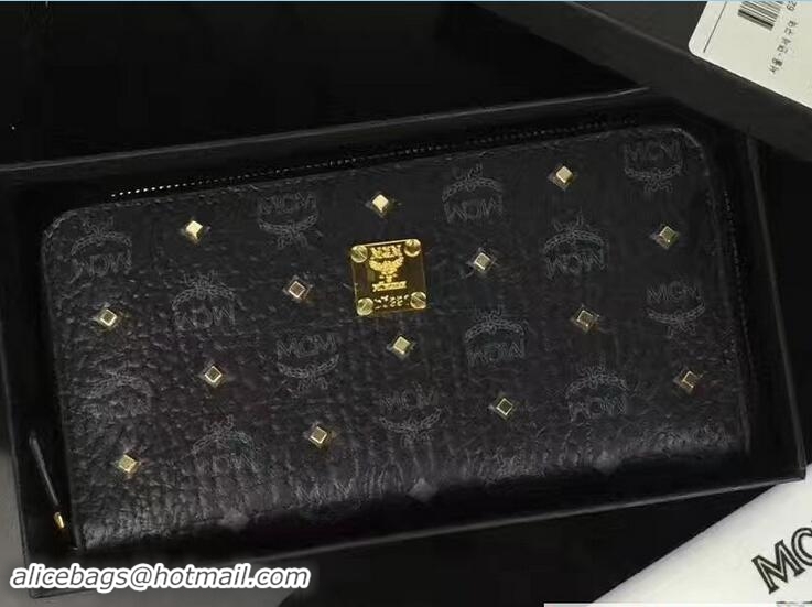 Classic Specials MCM Studded Color Visetos Zip Around Large Wallet 81121 Black