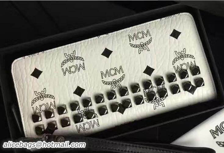 Chic MCM Studded Heritage Zip Around Large Wallet 81116 White